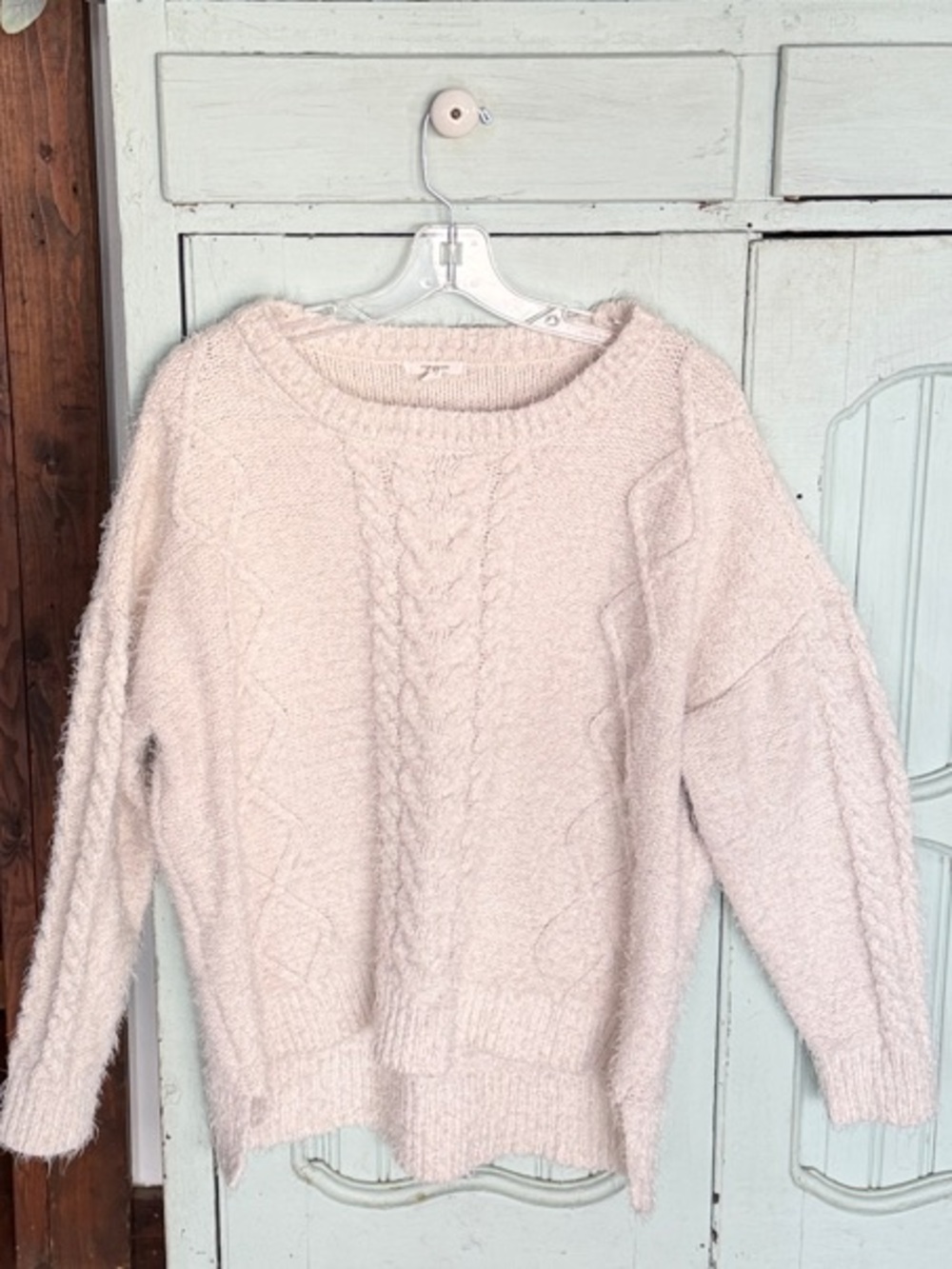Maurices Cream Cable Knit Crewneck Sweater Shiny Metallic Yarn
